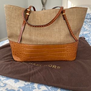 Michael Kors Gia Double Layer Croc & Linen Tote